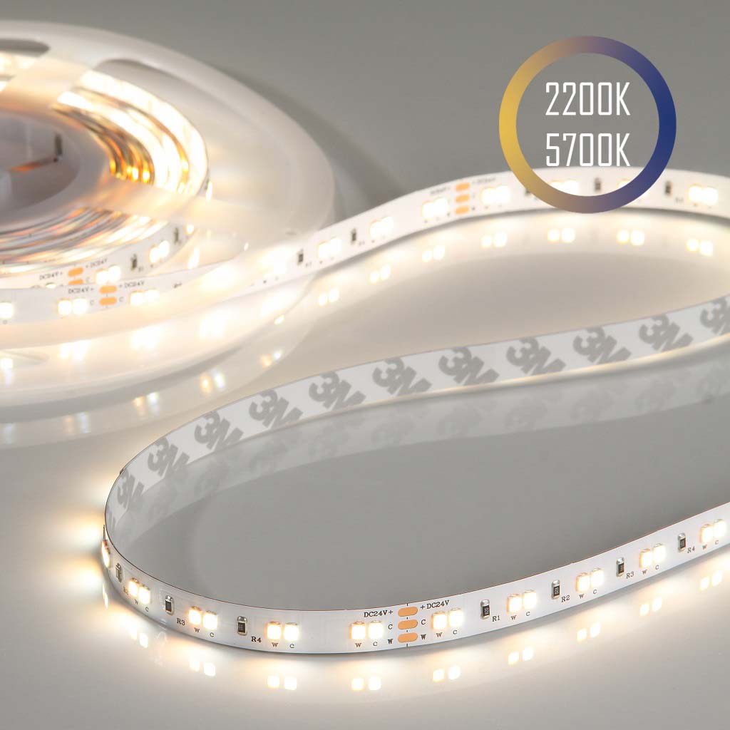 Flex Stripe 24V, 19.2W, 2200K/5700K, CRI90, 120LED, IP20, 10mm - 5 meter