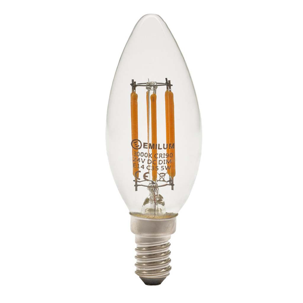 LED-Filament Kerze, 24V, 5W, 3000K, E14 (Adapter E27)
