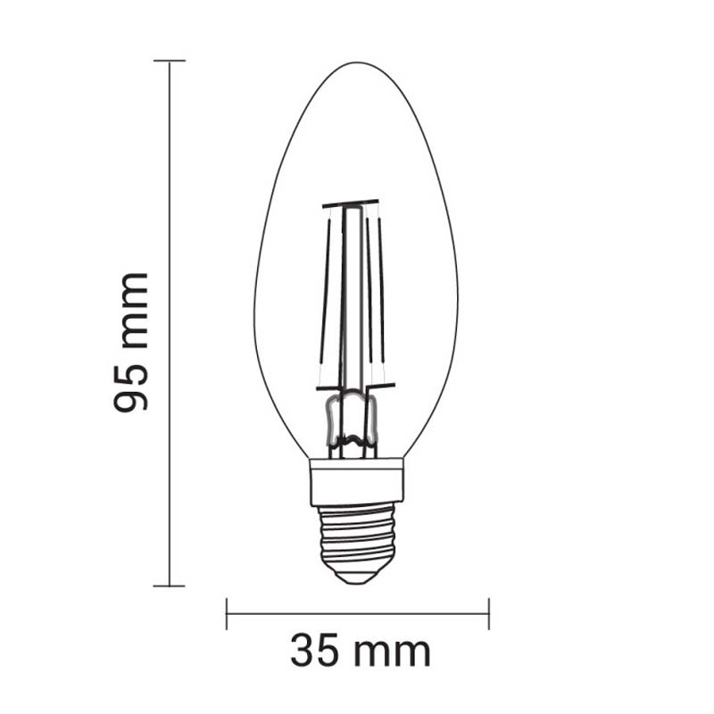 LED-Filament Kerze, 24V, 5W, 3000K, E14 (Adapter E27)
